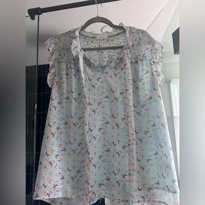 Pleone Blue Floral Ruffle Blouse - Size L